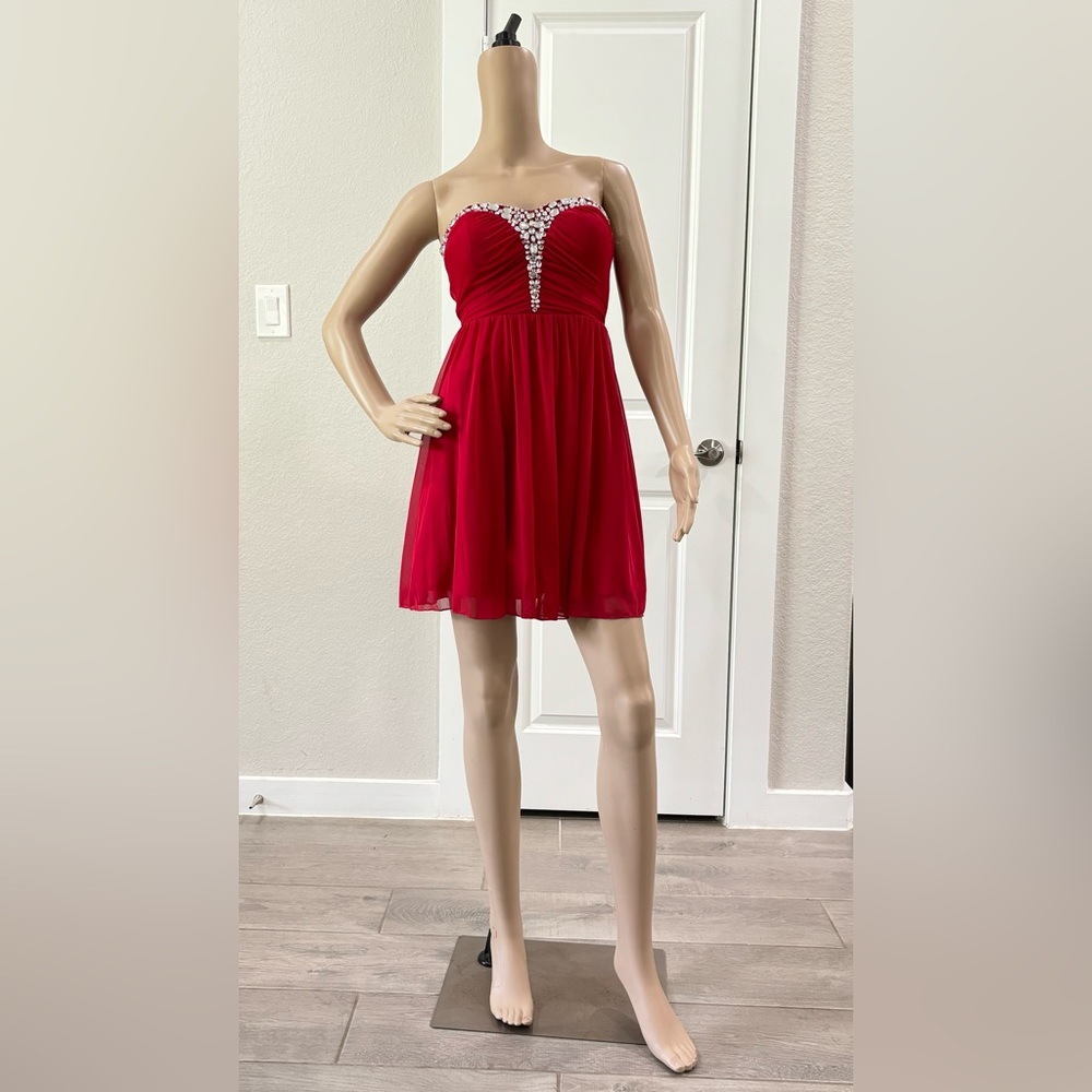 Short strapless jewel embellished sweetheart dress